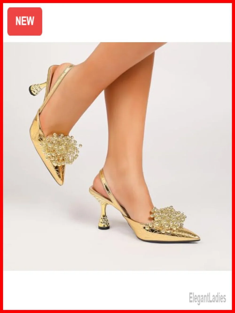 Slingback Block Heels 3.5 Inch Pointed Toe with Arch Support Comfortable Slip